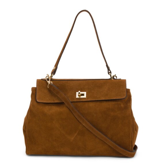ISADORA Cuoio Made In Italy Suede Front Lock Satchel - Picture 1 of 2